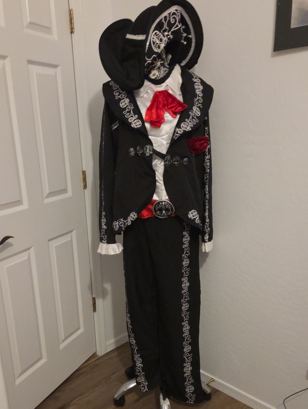 Men's Black Mariachi Costume with Red Accents